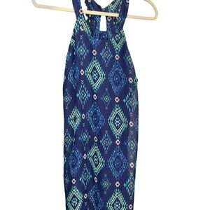 Adorable BoHo, royal blue and green racer back flowy sleeveless dress